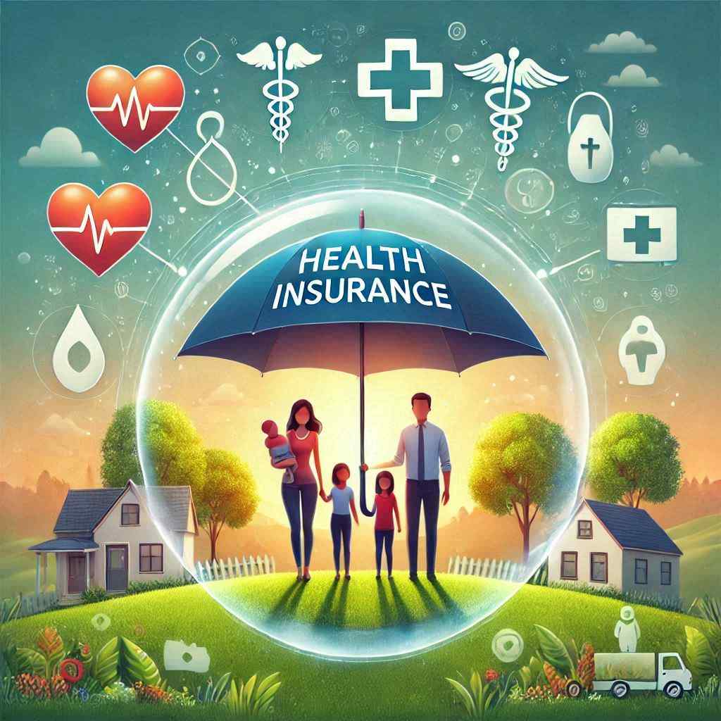 A family stands under a health insurance umbrella, symbolizing a health insurance agent who acquired this client from a list of medical insurance leads from Aged Leads Depot.
