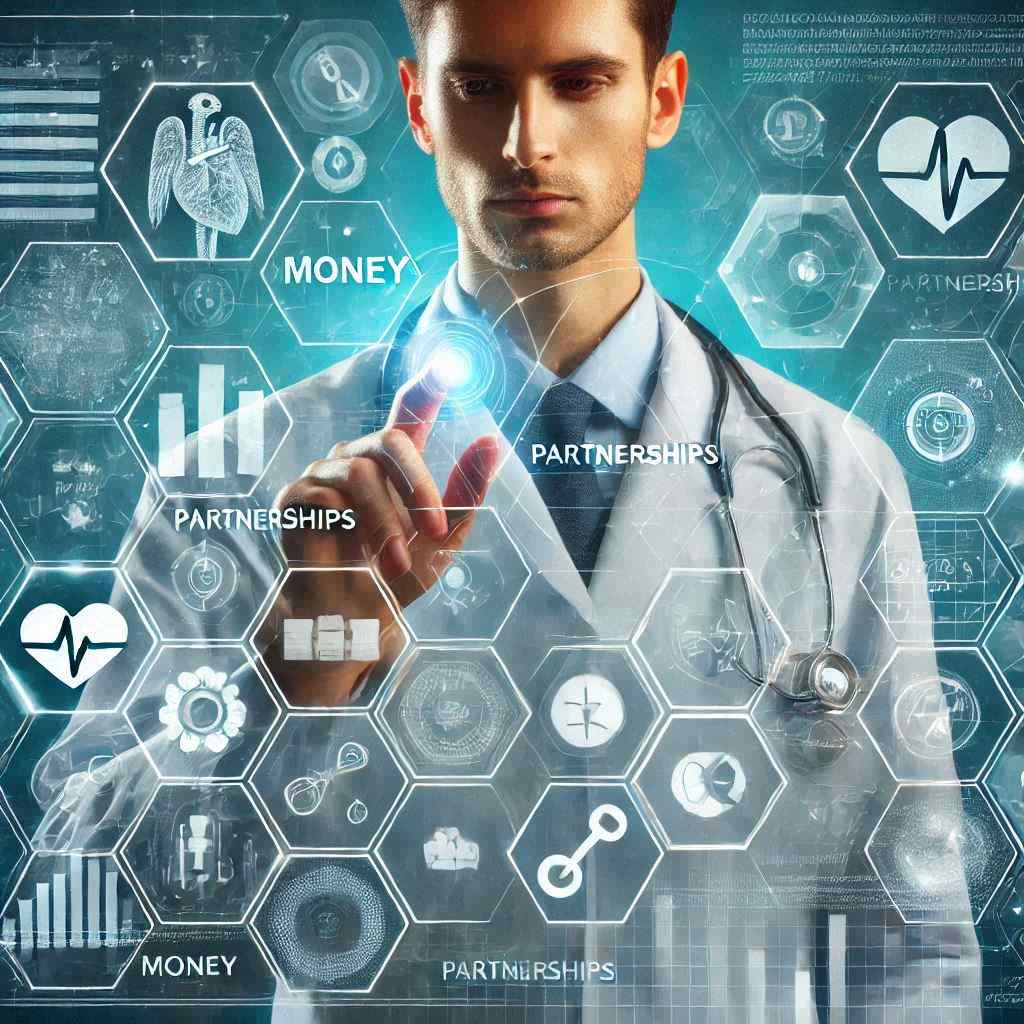 A focused doctor interacts with digital icons, having acquired this client from a list of the best health insurance leads from Aged Leads Depot.