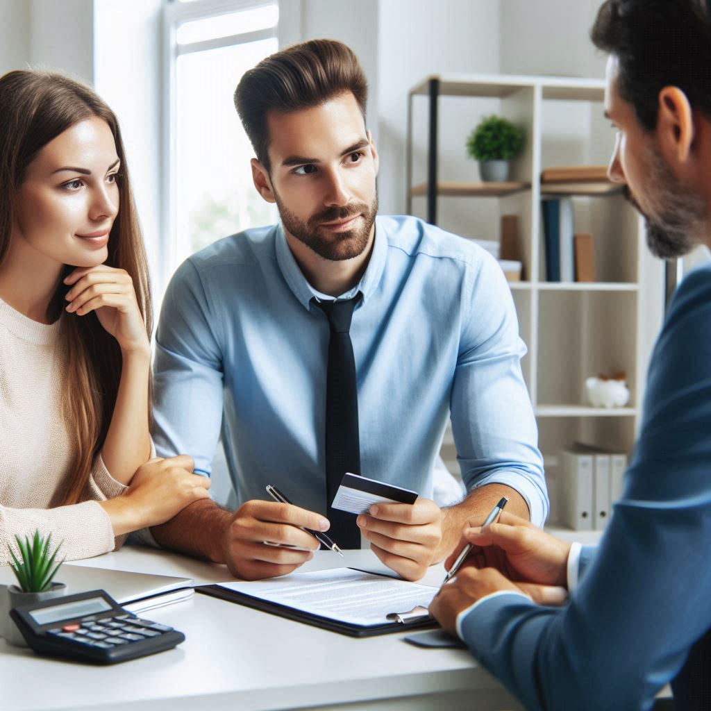 debt counselor meets with a couple to discuss options, using aged debt settlement leads from Aged Leads Depot to guide the conversation.