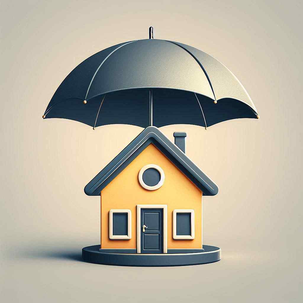 : A stylized image depicting a house protected by a large umbrella, symbolizing security and coverage. This visualization reflects the concept of homeowners insurance leads from Aged Leads Depot , emphasizing protection for homeowners.