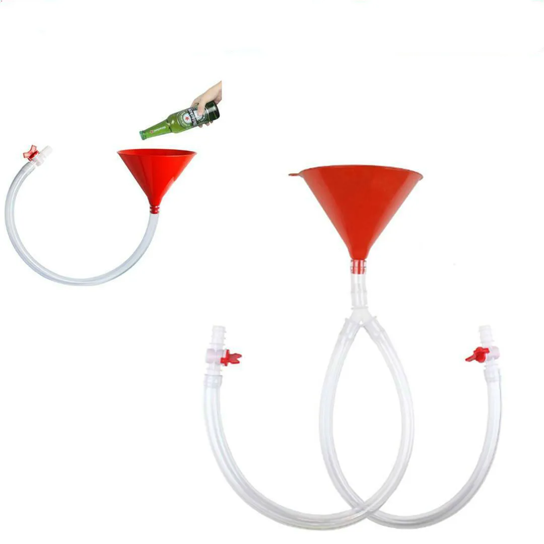 Entonnoir à bière rouge avec double tuyau, accessoire pour soirées festives et jeux d'alcool entre amis