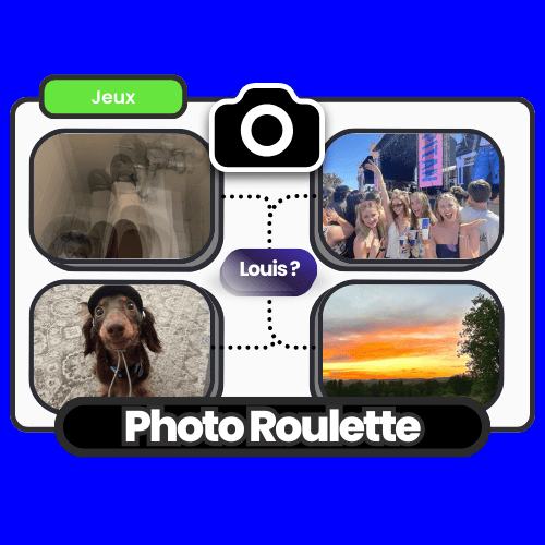 Jeu de soirée pour jeunes 18-25 ans photo roulette devinez à qui appartient chaque photo ambiance fun et conviviale parfait pour animer soirées alcool ou soft entre amis.