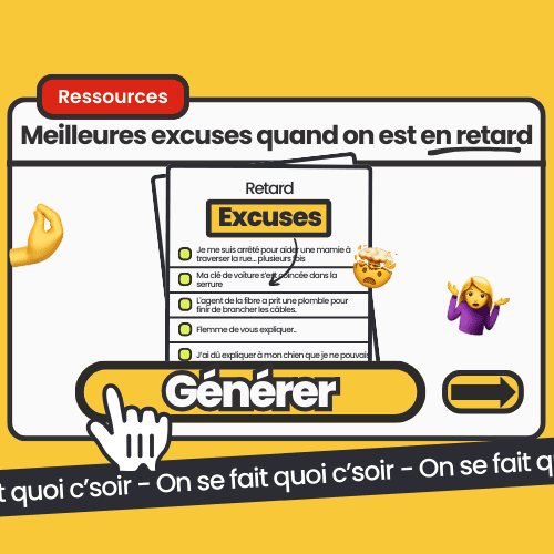 Générateur d'excuses interactif, outil pratique pour trouver des prétextes humoristiques en cas de retard