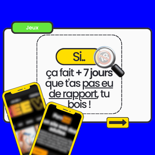 Carte Si avec le défi humoristique si ça fait +7 jours que t’as pas eu de rapport, tu bois, parfaite pour briser la glace et pimenter le début de soirée.