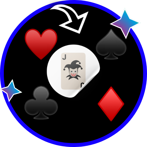 Icône 'Jeux Avec Cartes' avec des symboles de cartes et un joker, parfaite pour des jeux classiques ou créatifs en soirée