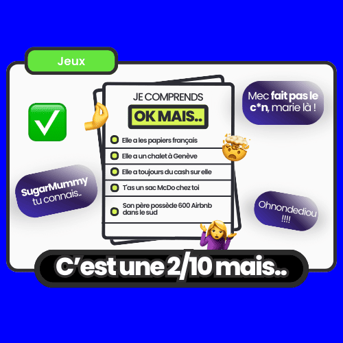 Jeu de soirée pour jeunes 18-25 ans c’est une 2/10 mais avec des défis humoristiques comme papiers français, chalet à Genève, toujours du cash sur elle, parfait pour animer vos soirées entre amis.