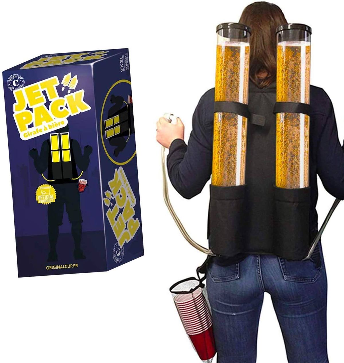 Sac à dos distributeur de bière Jet Pack, avec deux réservoirs transparents pour boissons